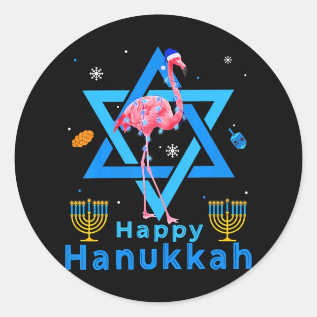 Happy Hanukkah Niedlich Flamingo Menorah jüdischer Runder Aufkleber (Vorderseite)