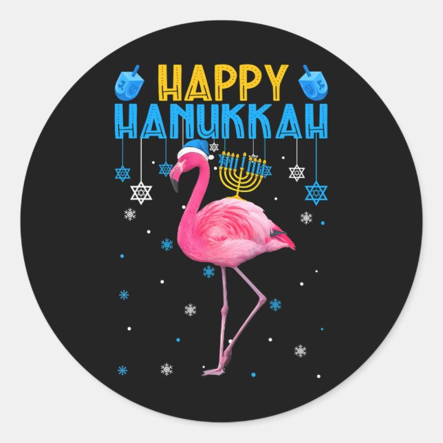 Happy Hanukkah Niedlich Flamingo Menorah jüdischer Runder Aufkleber (Vorderseite)