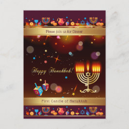 Happy Hanukkah Party Gold Hanukkiah Einladungspostkarte
