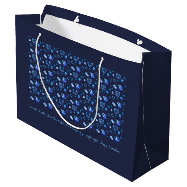 Happy Hanukkah Party Schöne blaue Dekoration Große Geschenktüte (Rückseite Schrägansicht)