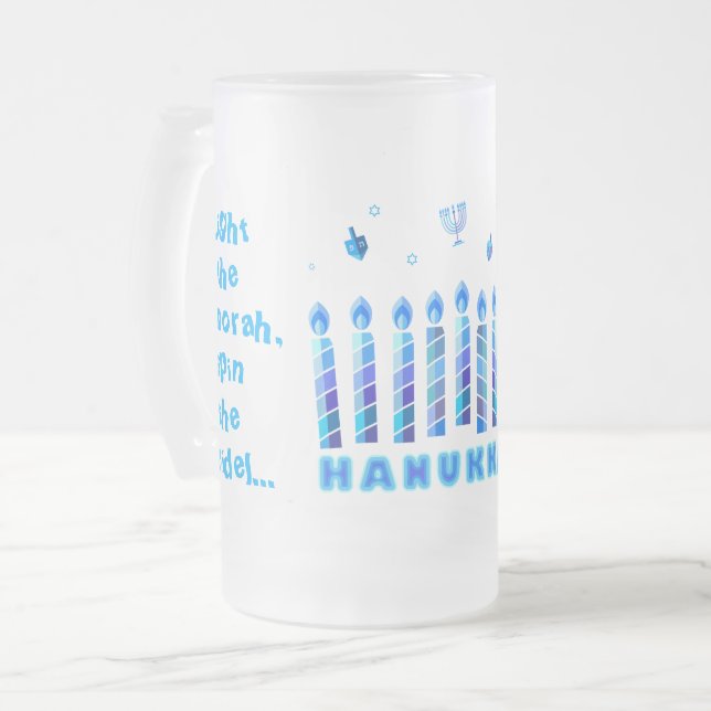 Happy Hanukkah Party Schöne blaue Dekoration Mattglas Bierglas (Vorderseite Links)