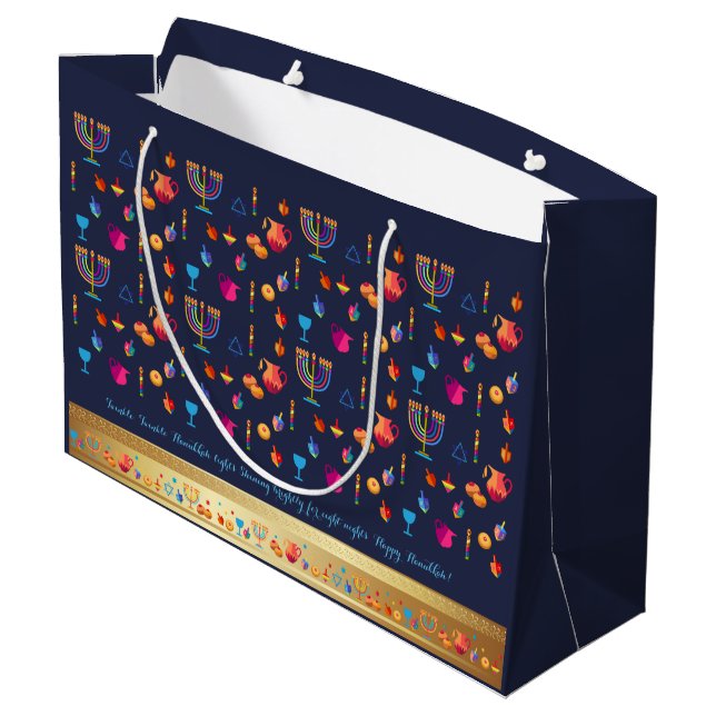 Happy Hanukkah Party Schöne Dekoration Große Geschenktüte (Rückseite Schrägansicht)