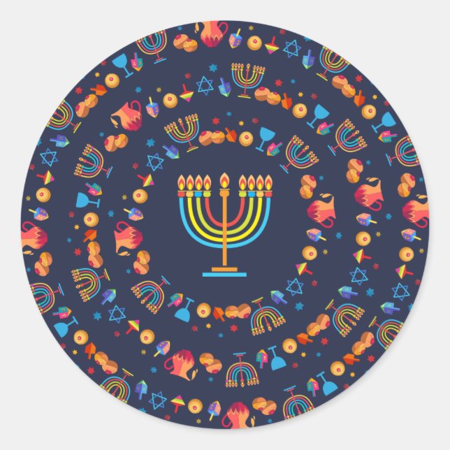 Happy Hanukkah Party Schöne Dekoration Runder Aufkleber (Vorderseite)