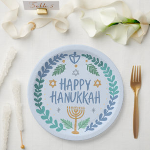 Happy Hanukkah Party Whimsical Niedlich Hand Gezei Pappteller