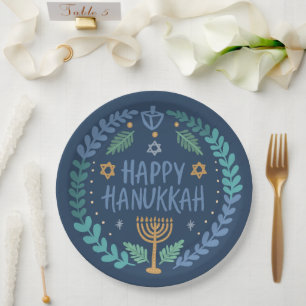 Happy Hanukkah Party Whimsical Niedlich Hand Gezei Pappteller