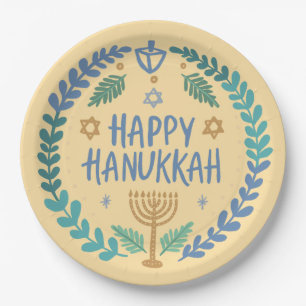 Happy Hanukkah Party Whimsical Niedlich Hand Gezei Pappteller