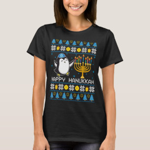 Happy Hanukkah Penguin Ugly Sweater Jewish Chanuka T-Shirt
