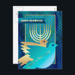 Happy Hanukkah. Personalisierte Hanukkah-Postkarte Feiertagspostkarte<br><div class="desc">Happy Hanukkah. Elegantes Festivals Menorah und Peace Doves Design mit goldenen Folienverzierungen Postkarten. Matching Karten und Geschenke verfügbar in der jüdischen Ferien / Hanukkah Kategorie unseres Stores.</div>