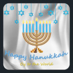Happy Hanukkah Quadratischer Aufkleber<br><div class="desc">Eier für die Welt</div>