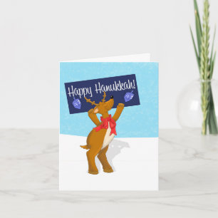 Happy Hanukkah Rentier mit Unterschrift 4.25x5 Karte