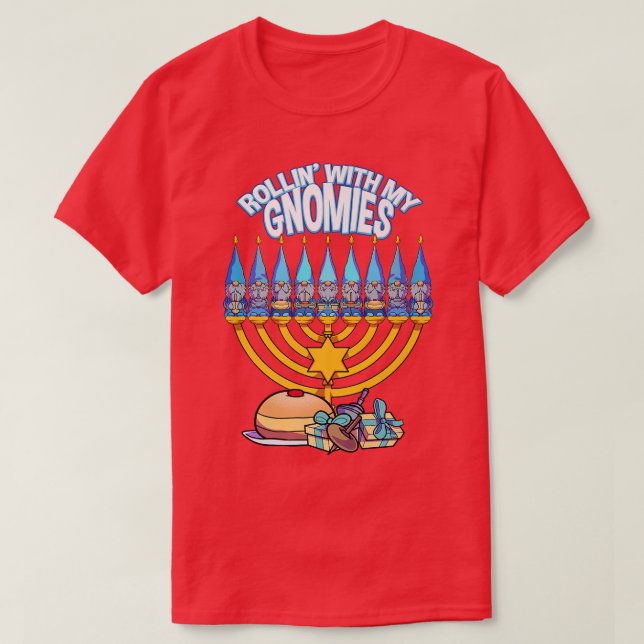 Happy Hanukkah Rollin mit meinen Gnomen jüdische W T-Shirt (Design vorne)