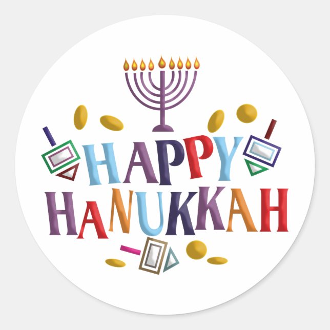 Happy Hanukkah Runder Aufkleber (Vorderseite)