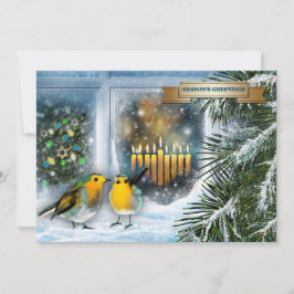 Happy Hanukkah. Schneeszene mit Menorah Card Feiertagskarte