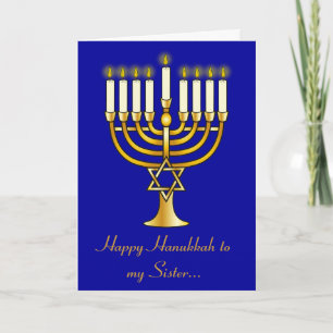 Happy Hanukkah Schwester mit Menorah Feiertagskarte