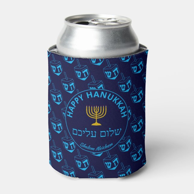 Happy Hanukkah SHALOM ALEICHEM Blue Dreidel Dosenkühler (Kanne Vorderseite)