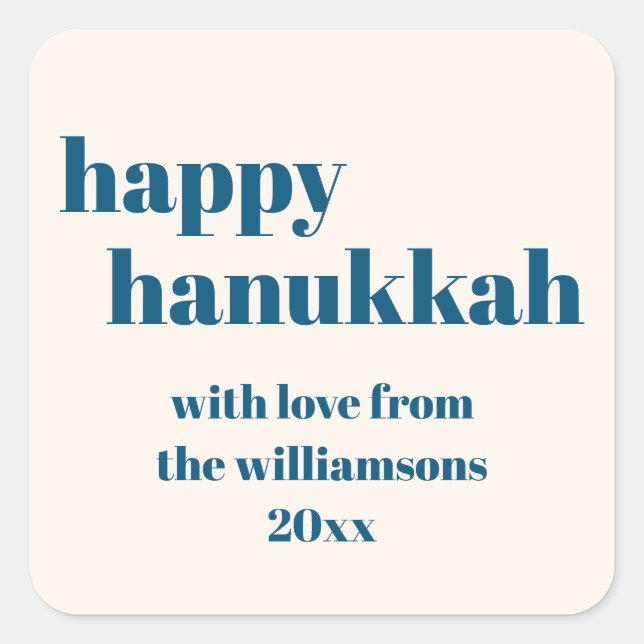 Happy Hanukkah Simple Aquamarin Blue Personalisier Quadratischer Aufkleber (Vorderseite)