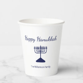 Happy Hanukkah Simple Blue Menorah Pappbecher