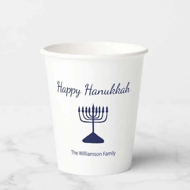 Happy Hanukkah Simple Blue Menorah Pappbecher (Vorderseite)