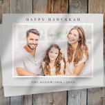 Happy Hanukkah Simple Elegant Custom Family Photo Feiertagskarte<br><div class="desc">Design is composed of simple background with playful typography. Add your family name,  greeting,  photos and year</div>