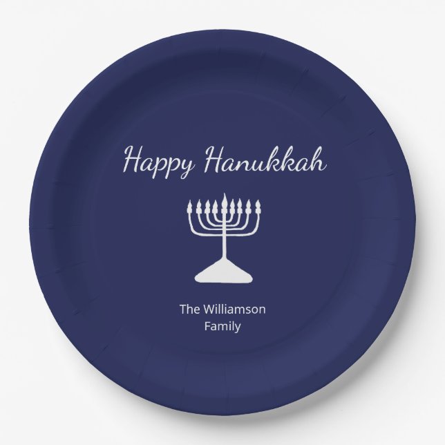 Happy Hanukkah Simple Menorah Blue Pappteller (Vorderseite)