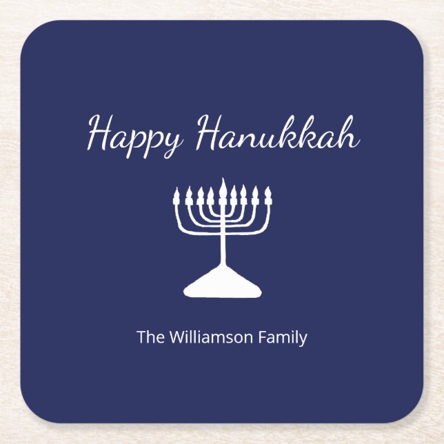 Happy Hanukkah Simple Menorah Blue Rechteckiger Pappuntersetzer (Vorderseite)