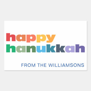Happy Hanukkah Simple Rainbow Typografie Custom Rechteckiger Aufkleber