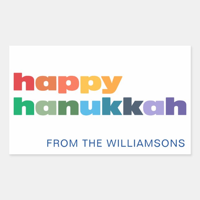 Happy Hanukkah Simple Rainbow Typografie Custom Rechteckiger Aufkleber (Vorderseite)