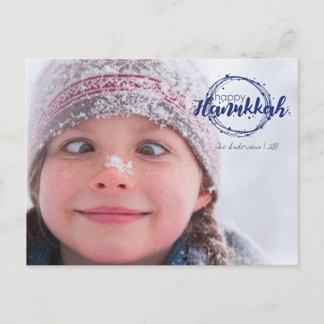Happy Hanukkah Snow Bubbles Wreath Foto Postkarten (Vorderseite)