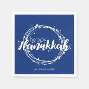 Happy Hanukkah Snow Bubbles Wreath Holiday Napkin Serviette