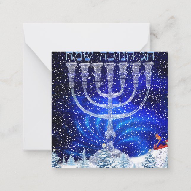 Happy Hanukkah Snow & Menorah Mitteilungskarte (Vorderseite)