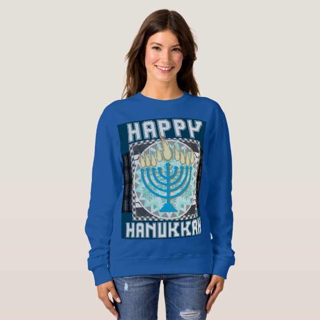 Happy Hanukkah Snowy Menorah Sweater Sweatshirt (Vorne ganz)