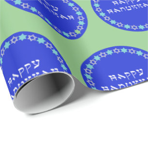 Happy Hanukkah Star Circle Wrapping Paper Geschenkpapier