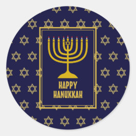 HAPPY HANUKKAH Star David BLUE Runder Aufkleber