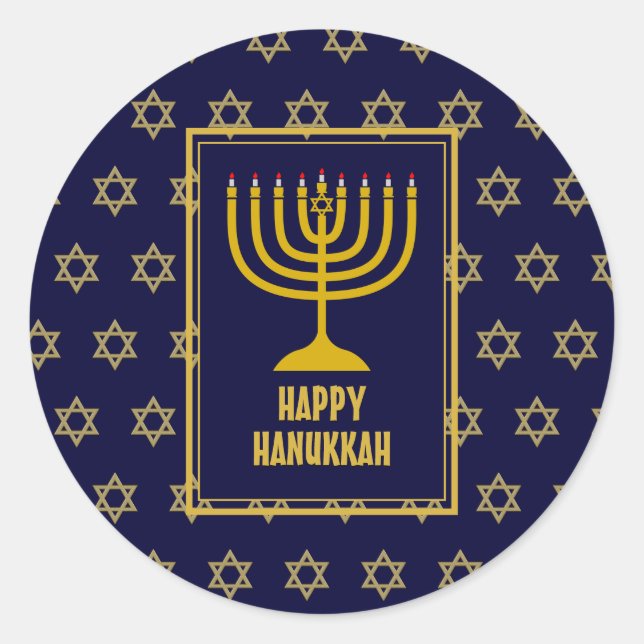 HAPPY HANUKKAH Star David BLUE Runder Aufkleber (Vorderseite)