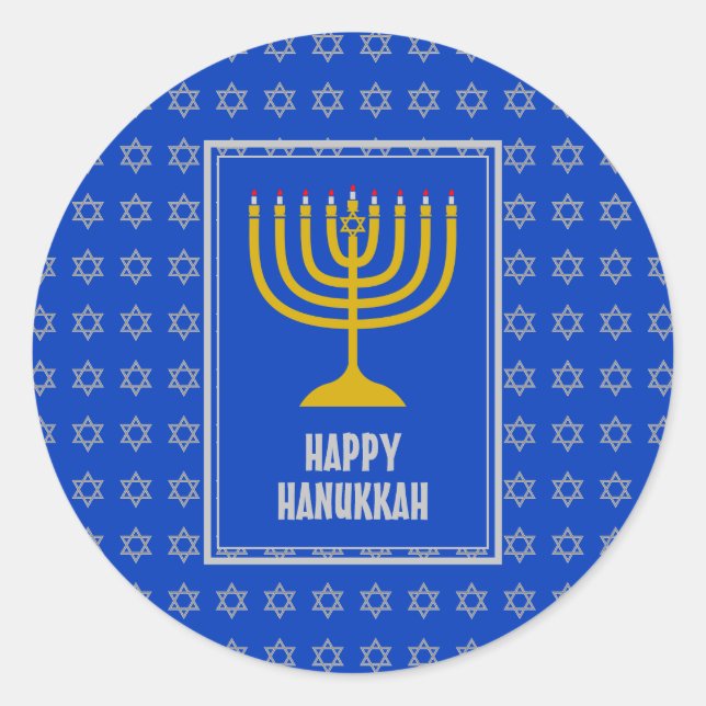 HAPPY HANUKKAH Star David LIGHT BLUE Runder Aufkleber (Vorderseite)