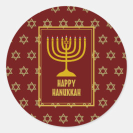 HAPPY HANUKKAH Star David RED Runder Aufkleber