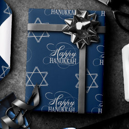 Happy Hanukkah Star der David Classic Silver Navy Geschenkpapier
