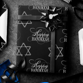 Happy Hanukkah Star von David Classic Silver White Geschenkpapier