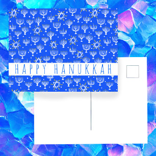 Happy Hanukkah Star von David Menorah Blue CUSTOM Postkarte