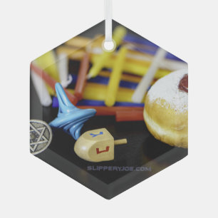 Happy Hanukkah Star von David menorah Dreidel Slip Ornament Aus Glas