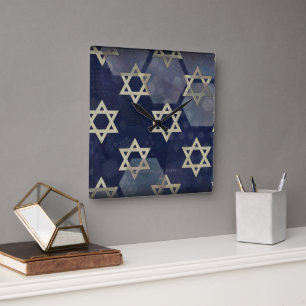 Happy Hanukkah Star von David menorah Dreidel Slip Quadratische Wanduhr