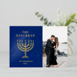Happy Hanukkah Star von David Menorah Folien Feiertagskarte<br><div class="desc">Happy Hanukkah Star des David Menorahdesign Foto-Urlaubskarte mit echter Folie</div>