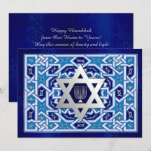 Happy Hanukkah. Star von David und Menorah Cards
