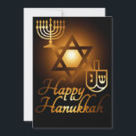 Happy Hanukkah Stern von David menorah dreidel Einladung<br><div class="desc">Happy Hanukkah-Karte,  die so gestaltet ist,  dass sie Kerzenlicht ähnelt.</div>