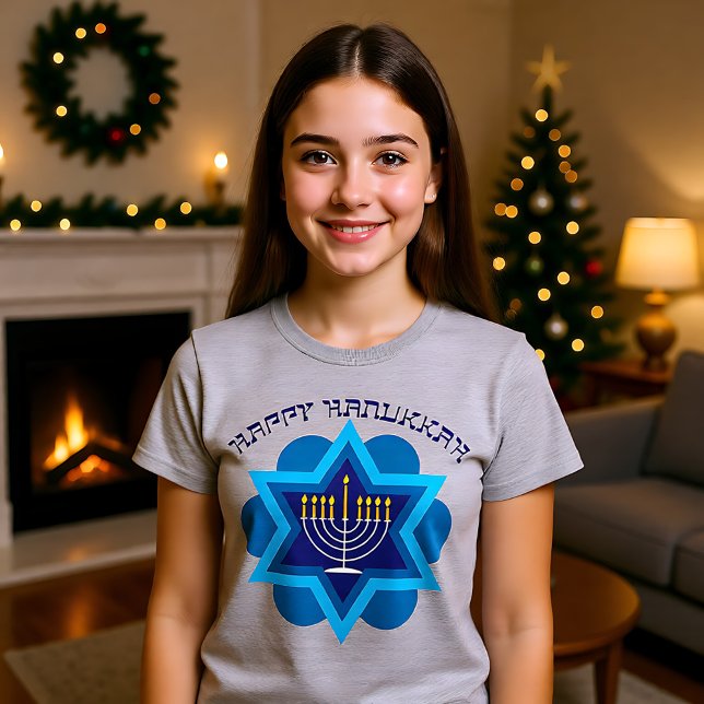 Happy Hanukkah T - Shirt (Happy Hanukkah 2 with blue Dreidel T-Shirt)