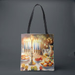 Happy Hanukkah Tasche<br><div class="desc">Hanukkah Aquarellbild. Ein wunderschön gestaltetes Set für eine festliche Feier mit einer traditionellen Menorah mit Kerzen. Das weiche,  warme Licht,  die Dekoration der Ferien verleiht dem Ganzen eine Touch Beifall. Warme Lichter schaffen eine gemütliche und einladende Atmosphäre.</div>
