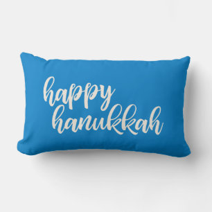 Happy Hanukkah Trendy Script Lettering Blue Lendenkissen