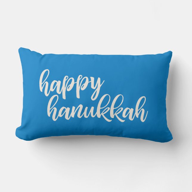 Happy Hanukkah Trendy Script Lettering Blue Lendenkissen (Vorderseite)