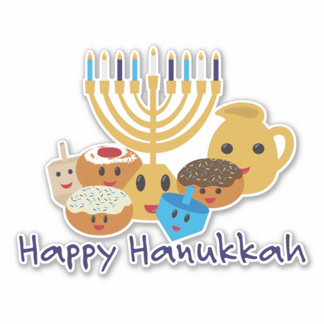 Happy Hanukkah und niedliche Hanukkah-Figuren Aufkleber (Vorderseite)