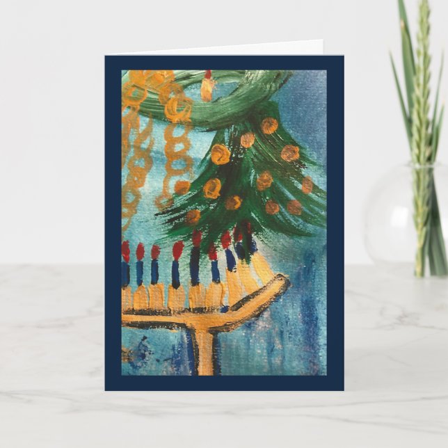 Happy Hanukkah und Weihnachten Karte (Vorderseite)